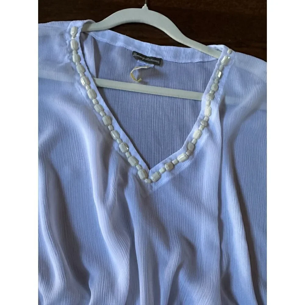 Women’s Tommy Bahama White Embellished V-Neck Swim Cover-Up Size L Resortwear